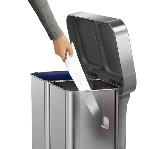 simplehuman 58 Liter / 15.3 Gallon Rectangular Dual Compartment Recycling Step, Brushed Stainless Steel with Soft-Close Plastic Lid Kitchen Trash Can thumbnail 5