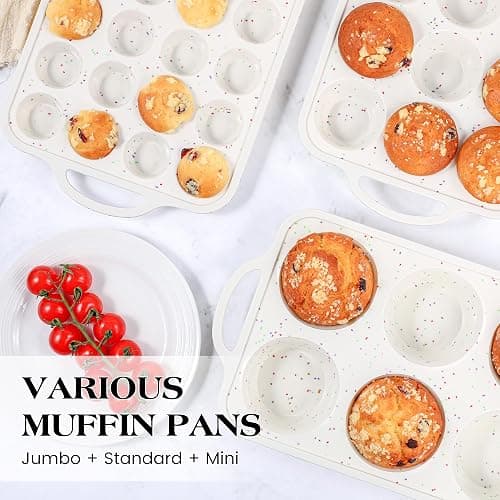 AOTASO Regular 12 Cup and Mini 24 Cup Nonstick Cupcake Pan Set Silicone Muffin Pan for Baking Silicone Cupcake Mold with Metal Reinforced Frame BPA Free (2 Pcs, Cream) thumbnail 7