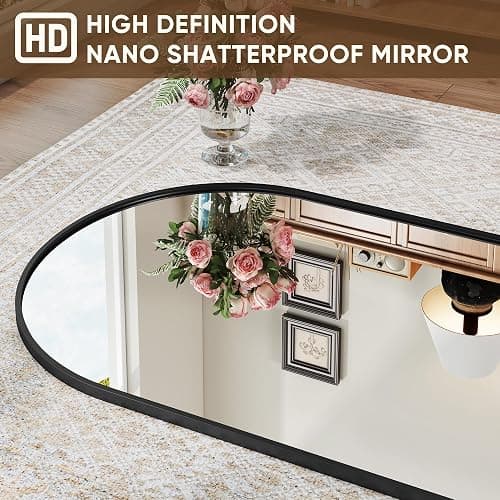 Antok Full Length Mirror, 58"x18" Floor Mirror with Stand, Hanging Mounted Mirrors for Bedroom, Living Room, Cloakroom, Dining Room, Black, Arched thumbnail 8