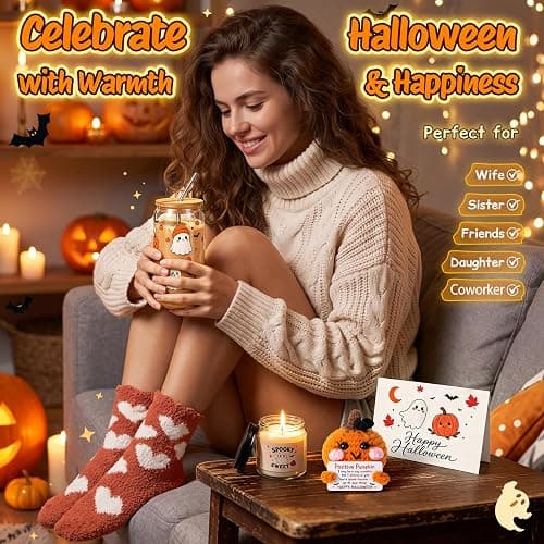 Halloween Gifts for Women & Teen Girls, Cute Boo Basket Stuffers for Women | Halloween Basket for Teenage Girls, Pumpkin Teen Girl Gifts Trendy Stuff for Her Sisters Daughters Friends Teens Adults thumbnail 3
