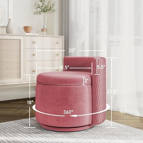 allamazing 360° Swivel Accent Chair with Storage, Vanity Stool with Back, Velvet Storage Ottoman, Upholstered Round Barrel Vanity Chair for Living Room, Makeup Room, Bedroom (Dusty Rose) thumbnail 3
