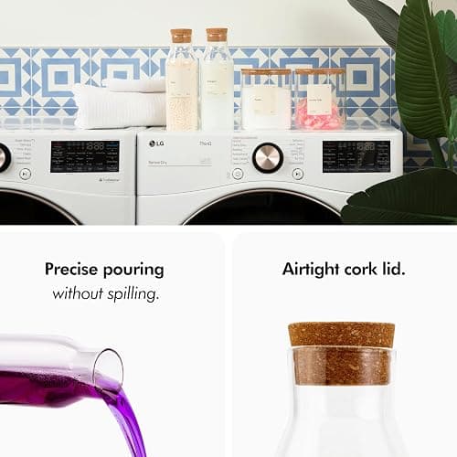 KIVY Glass Detergent Dispenser Container Set of 4 [INCL Labels] Large Glass jars for Laundry Room Organization Decor - Laundry soap dispenser for liquid detergent dispenser - Fabric softener dispenser thumbnail 6