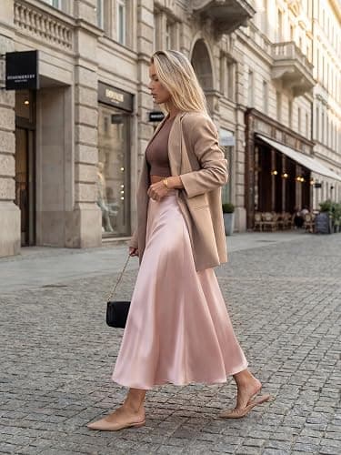 AlisOker Heavy Feel Satin Maxi Skirts for Women Elastic Waisted High Leg Slit Gorgeous Flowy A-Line Skirts with Pockets 2026 thumbnail 6