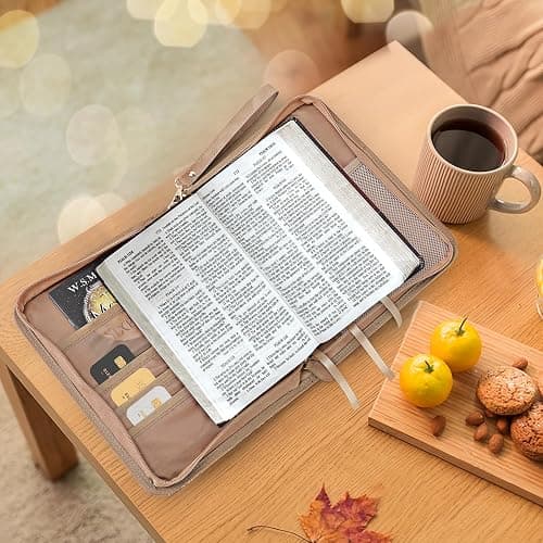 Bible Cover Case, Premium, Leather Carrying Case with Handle&Zippered Pocket for Standard Size and Bible Accessories, Large Bible Bag, Ideal Gift for Women Men Lady Girls thumbnail 2