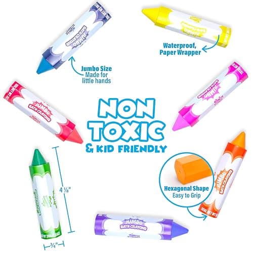 Tub Works® Smooth™ Jumbo Bath Crayons Bath Toy | Nontoxic, Washable Bath Crayons for Toddlers & Kids | Unique Formula Draws Smoothly & Vividly on Wet & Dry Tub Walls | Large, Easy-Grip Bathtub Crayons thumbnail 5