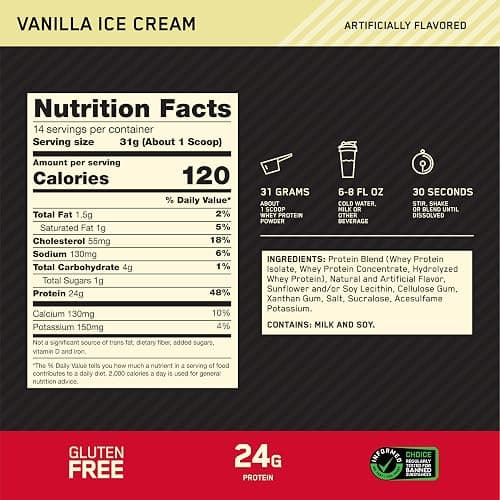 Optimum Nutrition Gold Standard 100% Whey Protein Powder, Vanilla Ice Cream, 1 Pound (Pack of 1) thumbnail 3