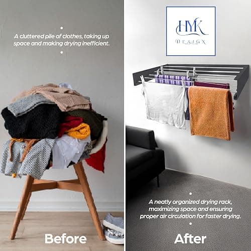 HYK Wall Mounted Clothes Airer - Foldable Clothes Drying Rack - 35kg Capacity - Indoor & Outdoor Use Easy to Install - Retractable Drying Rack for Laundry, Bedroom, Garden (WHITE, 70 CM) thumbnail 4