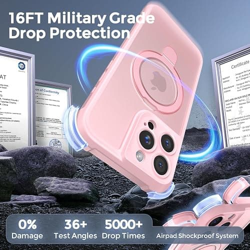 MOCCA Design for iPhone 16 Pro Case with Magnetic Invisible Stand [Full Camera Protection] [Compatible with Magsafe] Military Drop Shockproof Translucent Matte Phone Case Cover 6.3",Pink - iPhone 16 Pro 6.3inch - Pink thumbnail 5