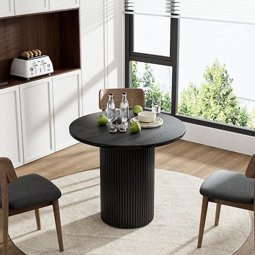 35.4" Round Wood Dining Table Fluted Kitchen Table Circle Dining Tables Modern Pedestal Tables Circular for 2-4 People, for Leisure, Coffee, Kitchen, Dining Room, φ35.4" x 29.9"H, Black thumbnail 5
