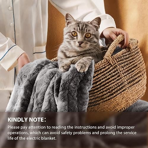 Homemate Heated Blanket Electric Throw - 50"x60" Heating Blanket Throw 1/2/4/6/8 Hours Auto-Off 10 Heat Levels Over-Heat Protection Luxury Faux Fur Sherpa ETL Certification thumbnail 6
