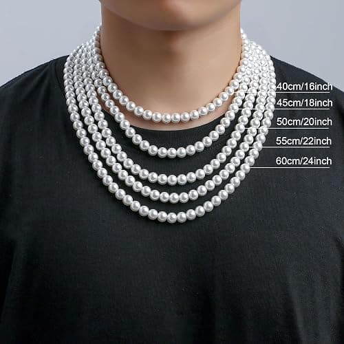 Halora 6/8 mm Perlenkette Herren Damen Perlen Choker Kette 40/45/50/55 cm Lang Weiße Perlenkette Pearl Necklace Geschenke Herrenschmuck - Image 1