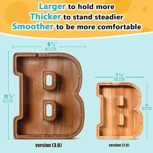 Summidate Large Wooden Piggy Bank for Kids Adults, Alphabets Letter A-Z Piggy Bank for Boys Girls, Coins Bills Change Bank Box Personalized Initial Name Kids Money Bank for Birthday Present and Decor thumbnail 3