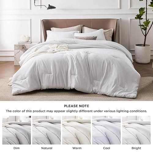 Bedsure Queen Comforter Set - Grayish White Soft Bedding for All Seasons, Cationic Dyed Bed Set, 3 Pieces, 1 Queen Size Comforter (90"x90") and 2 Pillow Shams (20"x26"+2") thumbnail 5