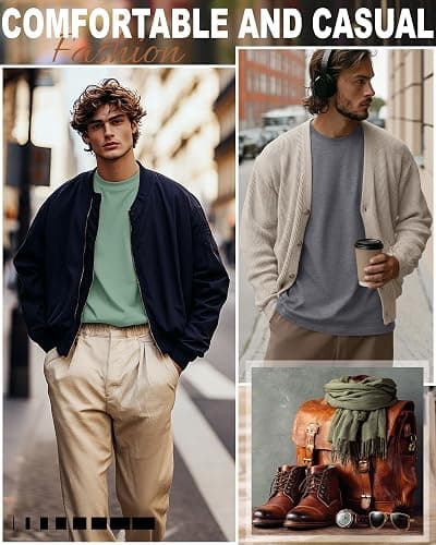 Ficerd 5 Pack Mens Big and Tall Shirts Cotton Long Sleeve Top Loose Casual Basic Shirts Crewneck Oversize Multipack Tee thumbnail 5