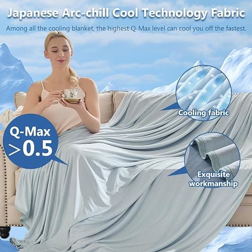 CHOSHOME Cooling Blanket for Hot Sleepers - Summer Blanket Thin Soft Lightweight Breathable Double Side Enhanced Cooling for Hot Flashes, Night Sweats, Bed, Couch (Ice Blue, 90 x 108 inches) thumbnail 4