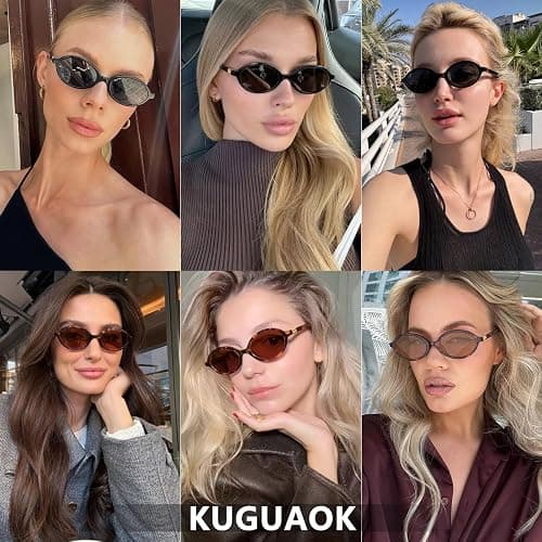 KUGUAOK 4PACK Retro Oval Sunglasses for Women Trendy Small Frame 90s Sun Glasses UV Protection Y2k Fashion Shades thumbnail 2