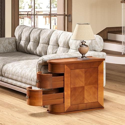LITTLE TREE Wood End Table with 2 Drawers Sofa Side Table, No Assembly Required Vintage Slim Nightstand Bedside Table for Bedroom thumbnail 3