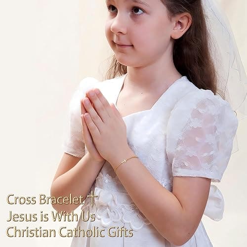 Poxtex Gold Jesus Cross Bracelets for Women Trendy, 14K Dainty Gold Plated Religious Bracelets for Women Bulk, Christian Baptism Gifts for Women Mom Her thumbnail 4