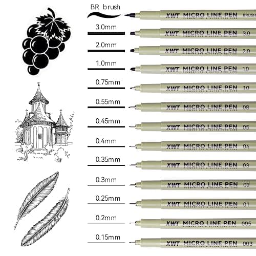 XWT 12+1 Fineliner Drawing Art Pens, Black Waterproof Pigment Ink Set for Artists, Sketching, Manga, Watercolor, Calligraphy, and Detail Outlining Archival Quality Inking Markers thumbnail 4