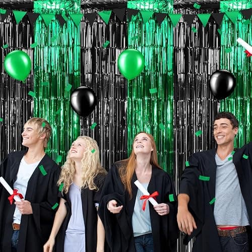 3Pack 3.3Ft x 6.6Ft Graduation Foil Fringe Curtain Backdrop Decorations, Green Black Metallic Tinsel Foil Streamers Curtain Photo Booth Background for Graduation Prom Wedding Birthday Party Decoration thumbnail 6