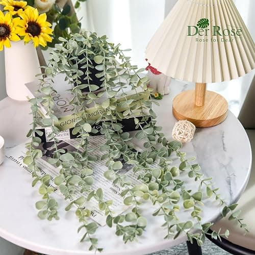 Der Rose 1Pcs Fake Plants Hanging Artificial Potted Faux Eucalyptus Plants for Modern Boho Farmhouse Bathroom Office Desk Wall Art Shelf Living Room Aesthetic Decor Indoor thumbnail 2