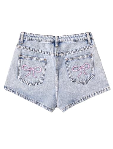 oyyniis Jean Shorts for Teen Girls Ripped Raw Hem High Waist Straight Leg Cute Summer Y2K Denim Shorts 13Y-16Y - Image 1