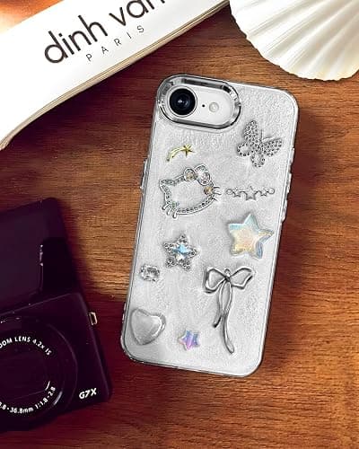 Toycamp for iPhone 16e Case for Women Girls - Cute Girly Kawaii Cartoon 3D Cat Star Bow Design with Charm Butterfly Wrist Chain Phone Cover Aesthetic Pretty Unique for iPhone 16 e Cases 6.1 Inch thumbnail 6