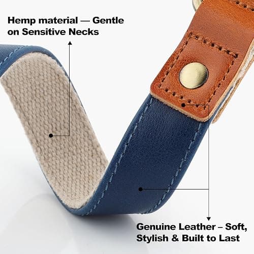Plutus Pet Genuine Leather & Hemp Dog Collar – Adjustable Heavy Duty Pet Collar with Quick Release Metal Buckle, Soft & Stylish for Puppy and Small, Medium, Large Dogs (Royal Blue, M) thumbnail 2