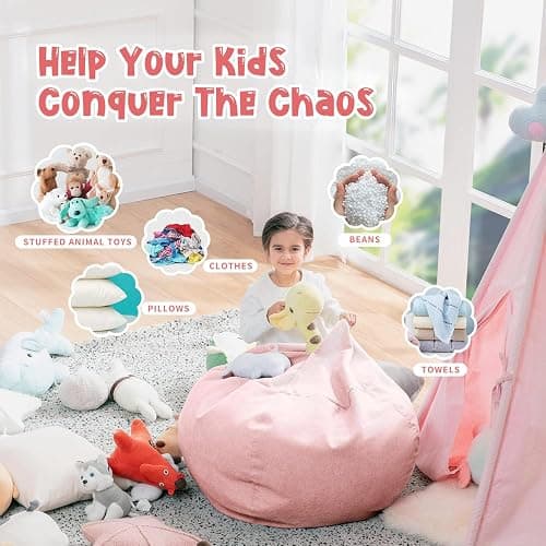 Nobildonna 2.5 ft Bean Bag Chair Cover,Pink 200L | No Filler Washable Stuffed Animal Storage Beanbag Chair Cover 74" Extra Large Opening Premium Corduroy Bean Bag Cover thumbnail 7