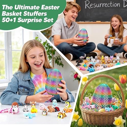 ROIISNM 51PCS Mini 3D Printed Animals, Articulated Fidget Toys for Kids | Pink Axolotl Surprise, Jumbo Twist-Lock Storage Egg, Sensory Play, Party Favors, Classroom Rewards, Desk Pets thumbnail 8