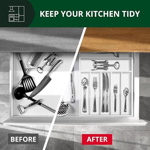 ROYAL CRAFT WOOD Luxury Bamboo Kitchen Drawer Organizer - Silverware Organizer - Utensil Holder and Cutlery Tray with Grooved Drawer Dividers for Flatware and Kitchen Utensils (7 Slot, White) thumbnail 7