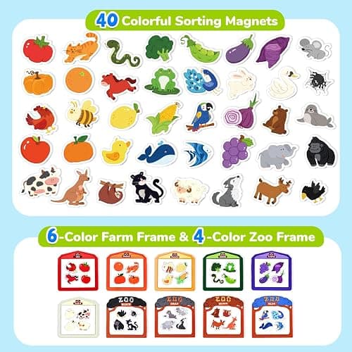JoyCat Wooden Fridge Magnets for Toddlers, 50PCS Magnetic Color Sorting Refrigerator Toys, Farm & Zoo Animal Magnets for Kids, Baby Educational Learning Gifts for 2, 3, 4, 5 Year Olds thumbnail 3