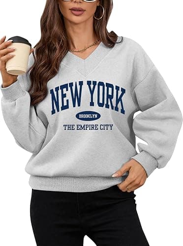 Avanova Women USA Graphic V Neck Sweatshirts Top Drop Shoulder Long Sleeve Pullover Shirt thumbnail 5