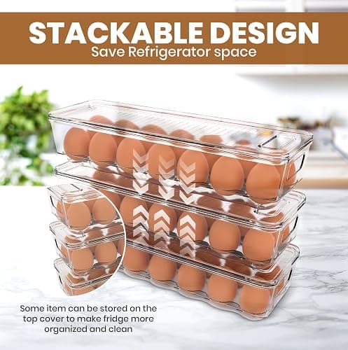 Utopia Home Egg Container With Lid and Handle for Refrigerator Organization- Pack of 2 - Clear Stackable Egg Holder for Kitchen or Pantry Organizers and Storage thumbnail 6