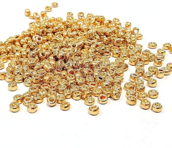 Perlin Glass Seed Beads 2mm 11/0 Round Mini Small Pony Beads 6500pcs for Jewelry Making Earrings Bracelets Pendants Waist DIY Handmade Metallic Color Kit (Gold) thumbnail 3