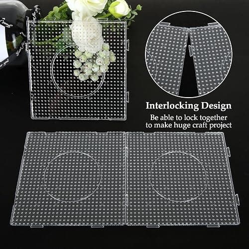 FVIEXE 18PCS 5mm Fuse Bead Pegboards, Large Plastic Fuse Beads Boards with 2 Beads Tweezers, Melty Beads Square Peg Boards Kit for DIY Craft thumbnail 4