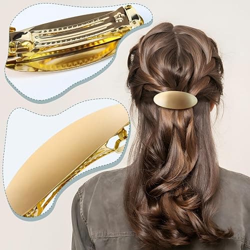 Barrettes For Women - 3inch Oval Vintage Metal Hair Clip - Gold Hair Barrette For Long Thick Hair - Prom & Formal Events thumbnail 3