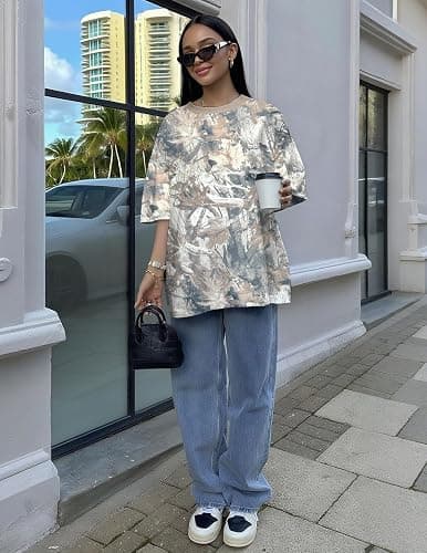 UOUA Women Oversized Graphic T-Shirt Casual Cotton Tees Printed Summer Tops thumbnail 6