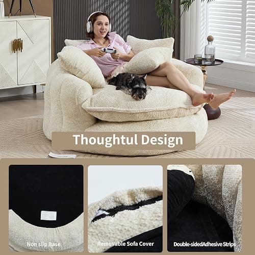 Gfovixo 55 inch Oversized Round Chair, Fluffy Chenille Boneless Sofa with Extra Deep Seat for Living Room Lounge (Beige) thumbnail 5