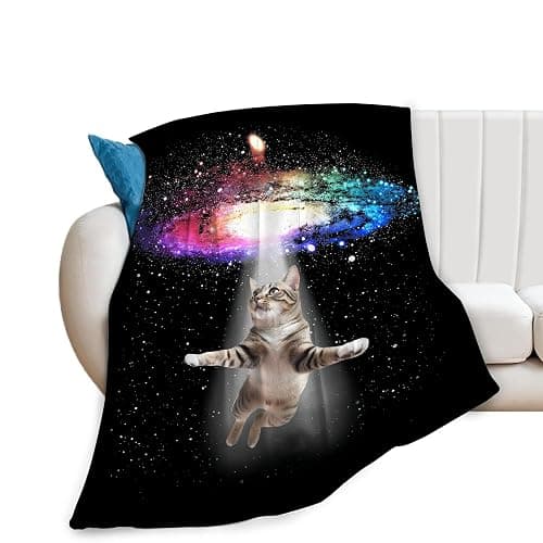 Funny Cat Blanket Cute Cat Lover Gifts Throw Blankets for Girls Boys Adult Women Men Kids Plush Cozy Flannel Fleece Ultra Soft Fuzzy Nebula Galaxy Kitten Party Blanket 50"X40" - Image 1