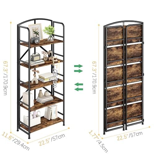 THKKY No-Assembly Folding Gold Bookshelf Storage Shelves 5 Tiers Vintage Multifunctional Plant Flower Stand Storage Rack Shelves Bookcase for Home Office thumbnail 3