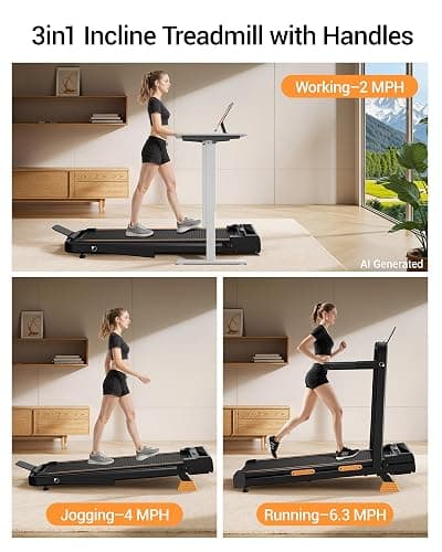 16% Incline Walking Pad Treadmill, 3-in-1 Under Desk Treadmill with Handles | Foldable, Compact, Portable Treadmills for Home Small, 2.5HP Quiet Brushless, 330 LBS Capacity, Home Office, LED Display thumbnail 3