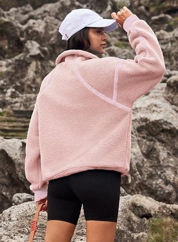 Yanekop Womens Quarter Zip Pullover Sherpa Fleece Jacket Oversized Zip Up Sweatshirt Half Zip Pullover Fuzzy Outerwear thumbnail 6