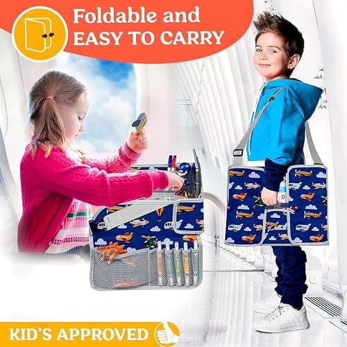 PILLANI Kids Travel Tray for Car - Toddler Airplane Travel Essentials w/ Activity Sheets, Pens & Dry Erase Board - Kids Travel - Must Have Toddler Lap Desk Organizer for Airplane - Travel Accessories thumbnail 5
