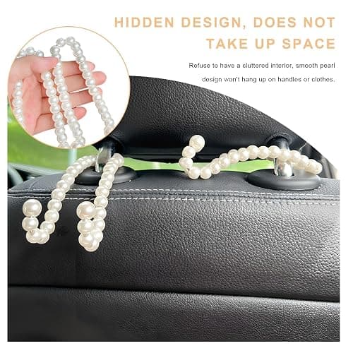 Rdxcv 2 PCS Elegant Pearl Car Seat Headrest Hook, Cute Pearl Car Seat Back Hook Storage Organizer, Exquisite Headrest Hanger Purse Holder Interior Decoration for Women Girls thumbnail 4