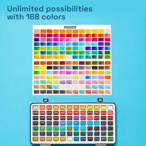 ARTISTRO 168 Watercolor Paint Set, Vivid Colors in Portable Box, Palette set. Perfect Travel Watercolor Set for Artists, Amateur Hobbyists and Painting thumbnail 3
