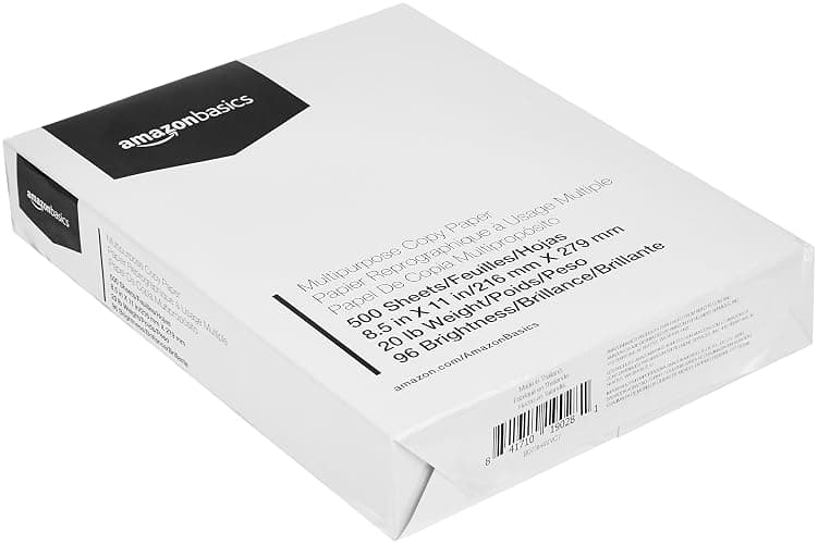 Amazon Basics Multipurpose Copy Printer Paper, 21.6 x 27.9cm, 9.07kg, 1 Ream, (500 Sheets), 96 Bright, White thumbnail 3