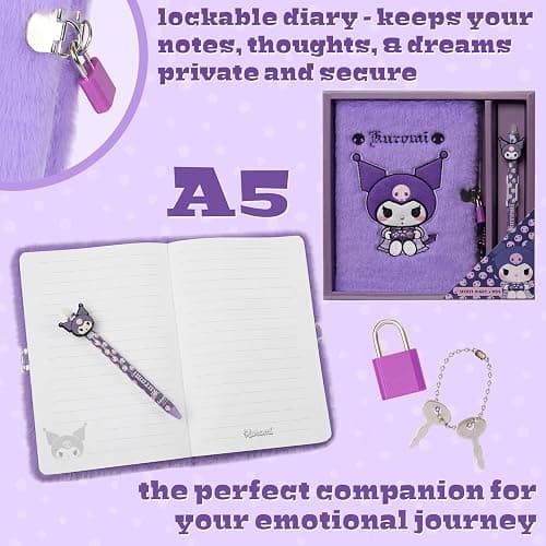 Hello Kitty Sanrio Diary with Lock and Key for Girls Teens Women Kuromi Notebook Journal Pen Gifts for Her (Purple) thumbnail 6