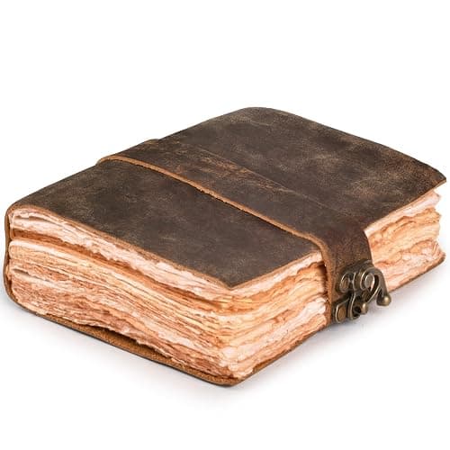 LEATHER VILLAGE Leather Bound Vintage Journal for Women & Men - Book of Shadows - Lock Closure - 200 Pages of Antique Deckle Edges Handmade Paper - Rustic Brown Color - 7 X 5 inches - Image 1