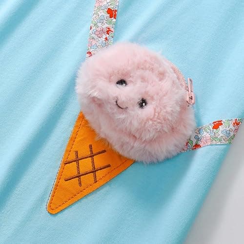 FreeLu Girls Cartoon Appliques Dress Cotton Summer Short Sleeve Dresses Casual Jersey Skirt thumbnail 3